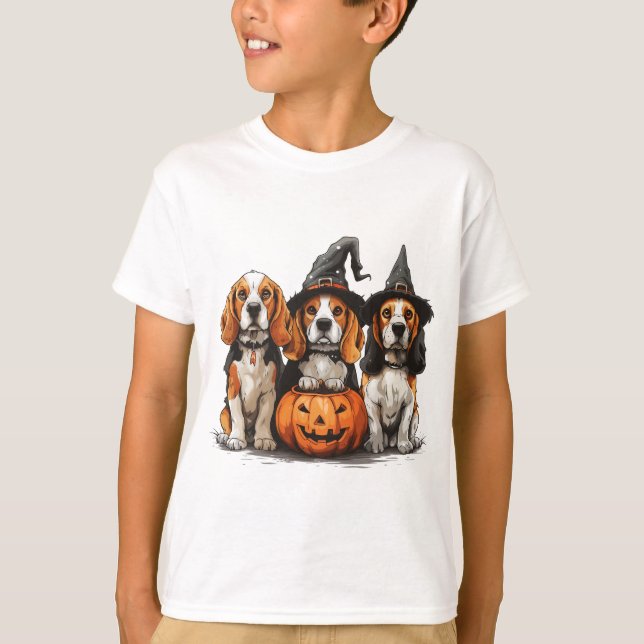 T-shirt Joyeux Chiens Beagles d'Halloween Jack-o'-lantern (Devant)