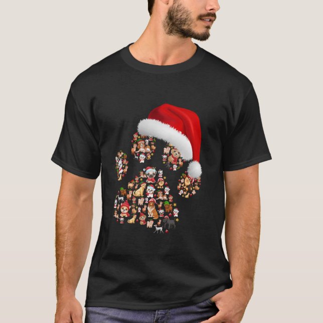 T-shirt Joyeux Chiens de Noël Paws Lumières chapeau de Pèr (Devant)