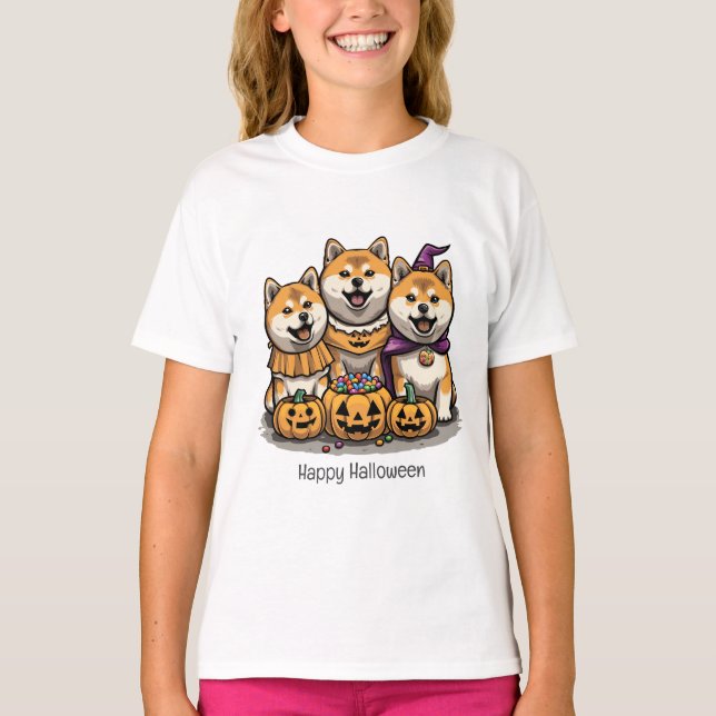 T-shirt Joyeux Chiens d'Halloween Shiba Inu (Devant)