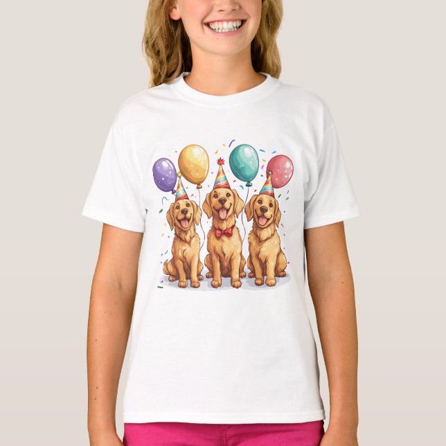 T-shirt Joyeux Chiens d'or d'excursion d'anniversaire (Devant)