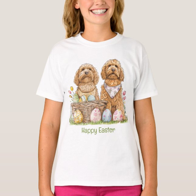 T-shirt Joyeux Chiens Goldendoodle de Pâques (Devant)