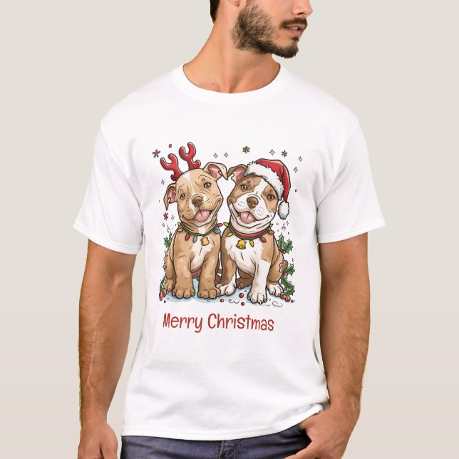 T-shirt Joyeux Chiens taureaux de marque de Noël (Devant)