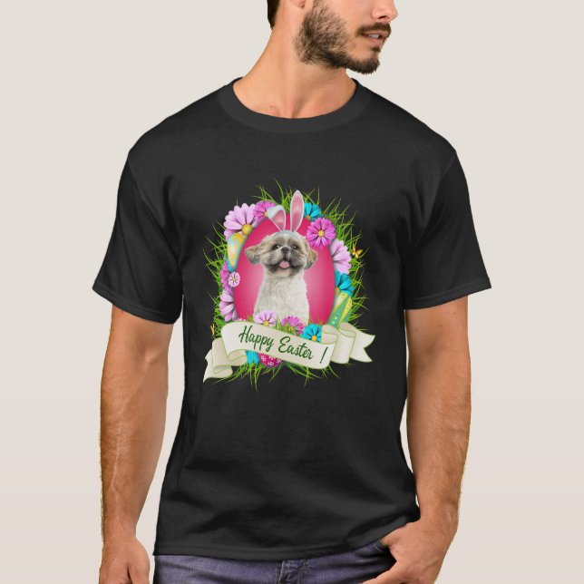 T-shirt Joyeux Chih Tzu de Pâques portant des oeufs d'orei (Devant)