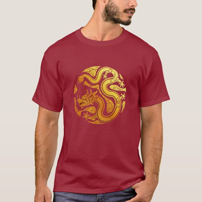 T-shirt Joyeux chinois Lunaire Nouvel An DRAGON Bourgogne  (Devant)