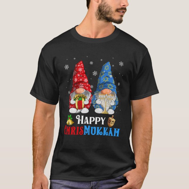 T-shirt Joyeux Chrismukkah Gnomes Noël Hanoukka (Devant)