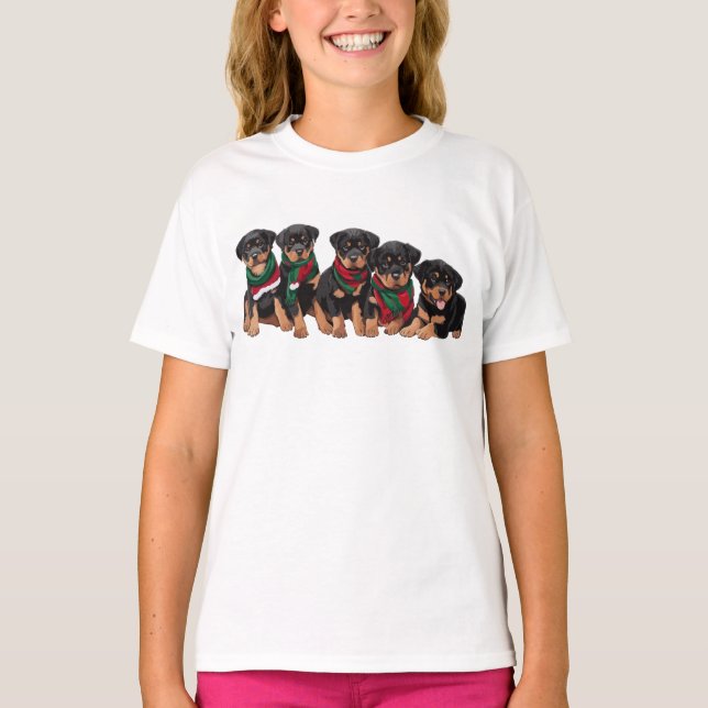 T-shirt Joyeux Chrismutts Rottweiler Chiots portant des éc (Devant)