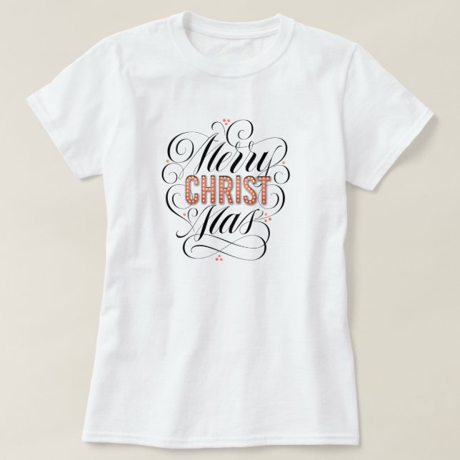 T-shirt Joyeux CHRISTmas Religieux Red Marquee Calligraphi (Design devant)