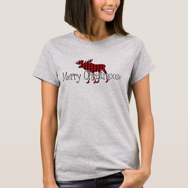 T-shirt Joyeux Christmoose Red, Buffalo noir plaid (Devant)