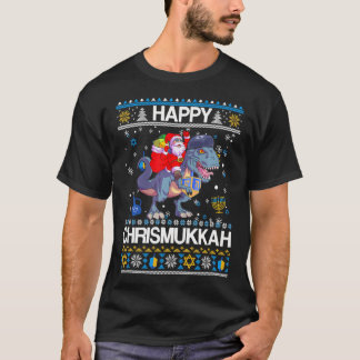 T-shirt Joyeux Christmukkah Père Noël Riding Dinasour Happ