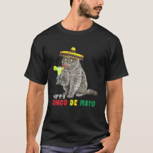 T-shirt Joyeux Cinco De Mayo Chat Boire Margarita Flamme