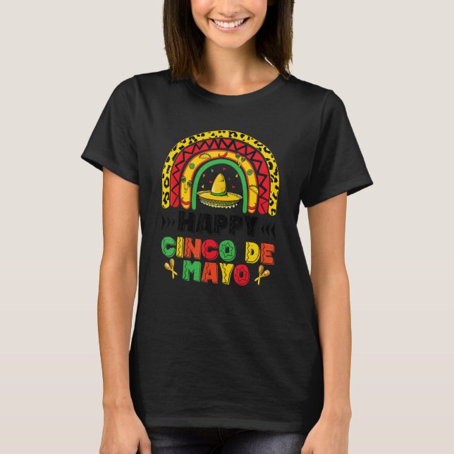 T-shirt Joyeux Cinco De Mayo Poncho Mexicains Arc-En-Ciel  (Devant)