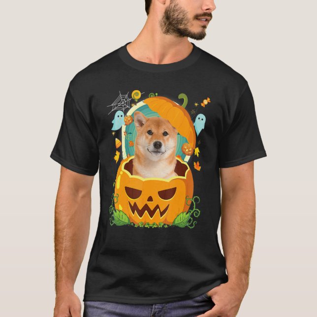 T-shirt Joyeux Citrouille d'Halloween Shiba Inu Chien sorc (Devant)