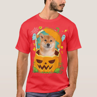 T-shirt Joyeux Citrouille d'Halloween Shiba Inu Chien sorc