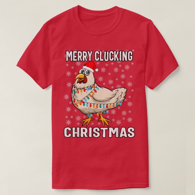 T-shirt Joyeux clucage Noël Chat de Noël Poulet (Design devant)