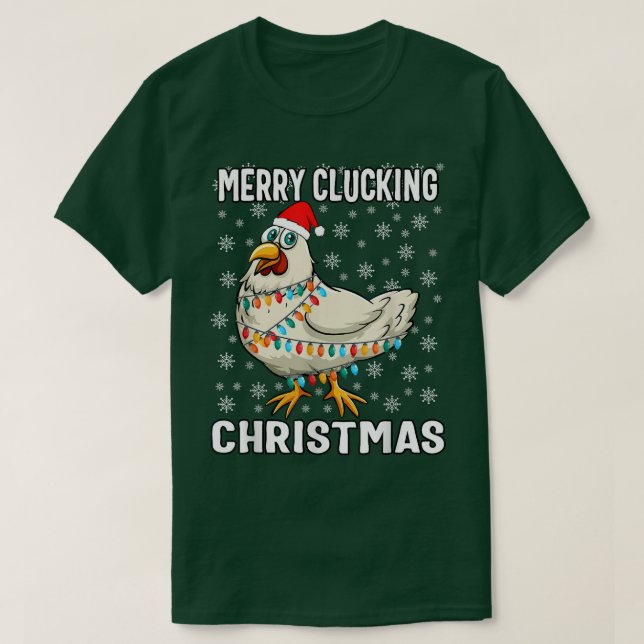 T-shirt Joyeux clucage Noël Chat de Noël Poulet (Design devant)