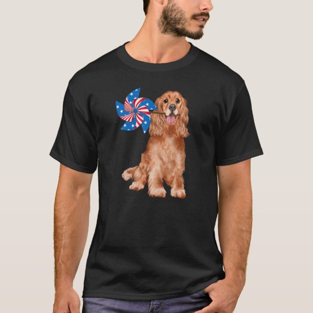 T-shirt Joyeux Cocker Spaniel Usa Drapeau Secourt patrioti (Devant)
