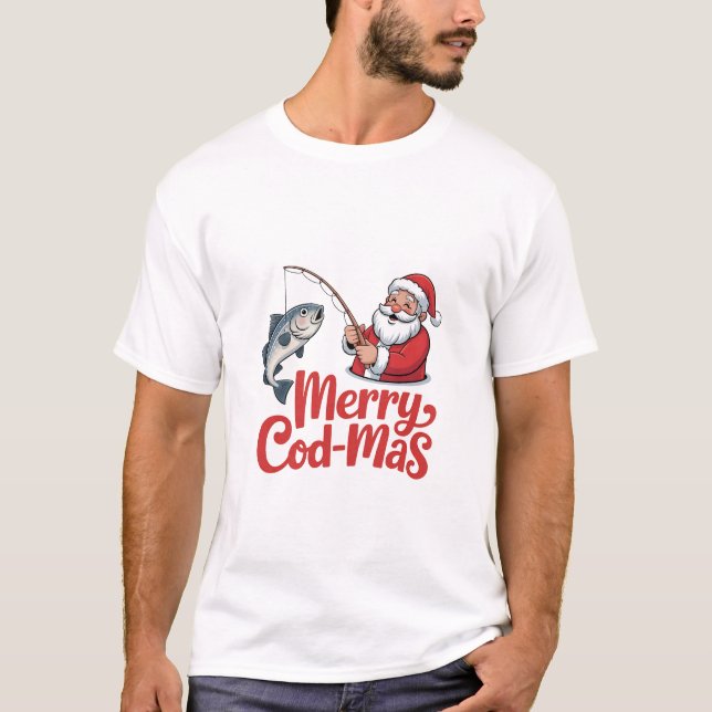 T-shirt Joyeux Cod-Noël Père Noël Pêche  (Devant)
