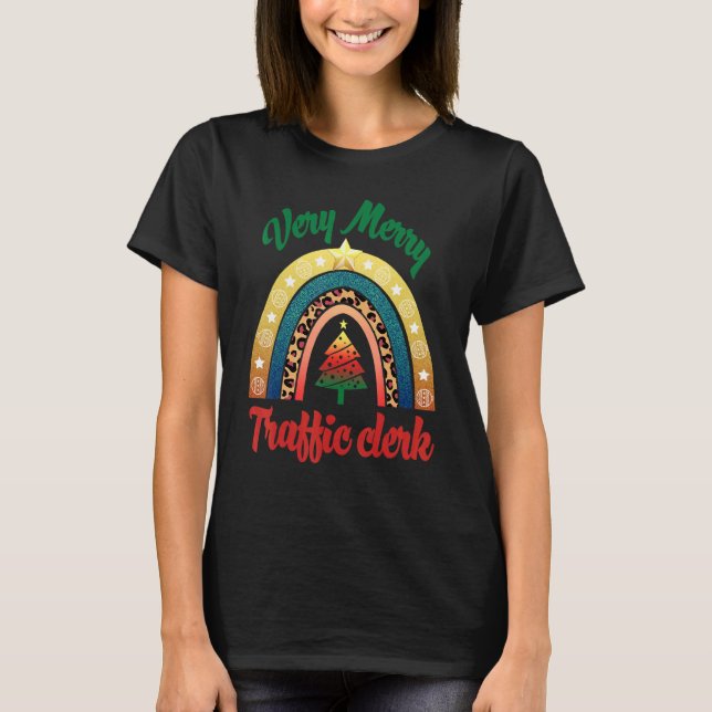 T-shirt Joyeux commis de trafic de Noël Profession arc-en- (Devant)
