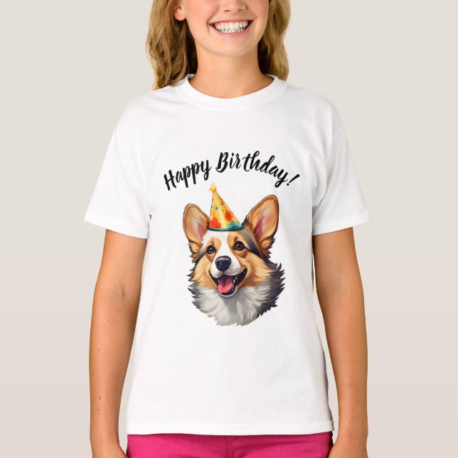 T-shirt Joyeux cône d'anniversaire Corgi (Devant)