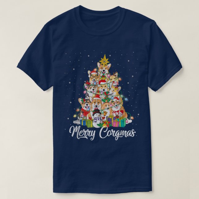 T-shirt Joyeux Corgi Santa Hat Lumières des fées (Design devant)