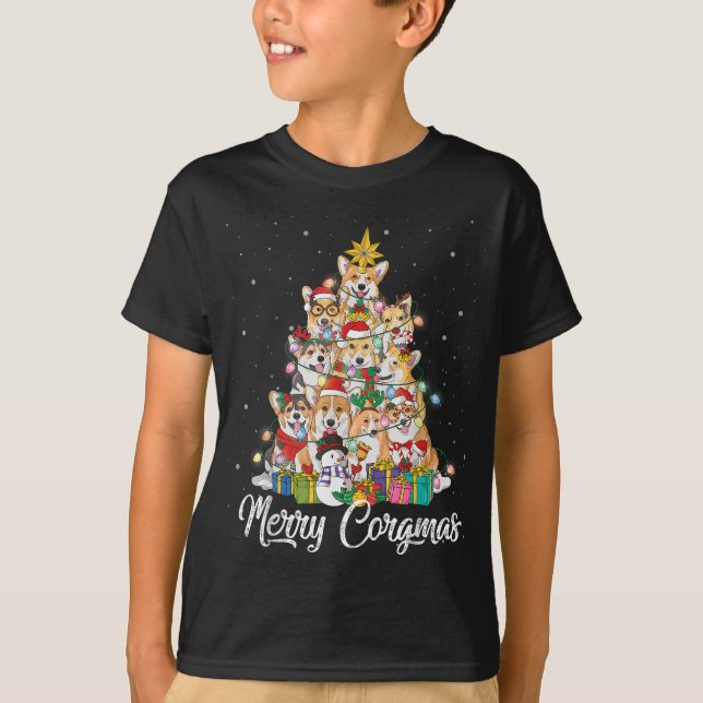 T-shirt Joyeux Corgmas Corgi Noël Arbre Fée Lumières Do (Devant)