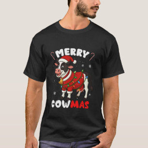 T-shirt Joyeux Cowmas Noël Chapeau de Père Noël Lumières d