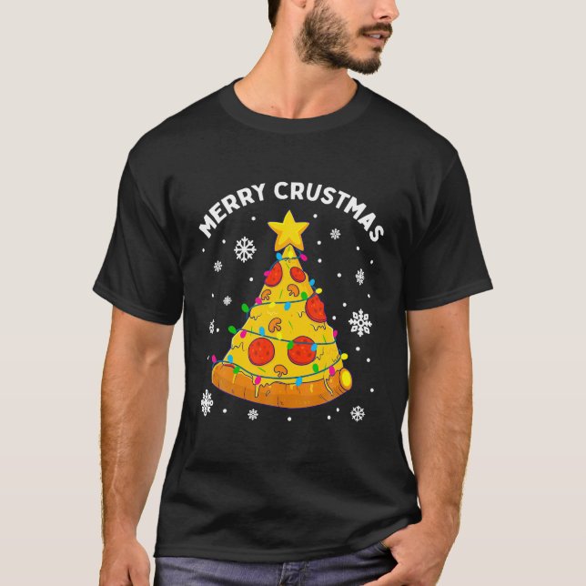 T-shirt Joyeux Crustmas Pizza Noël Arbre de Noël Cadeaux (Devant)