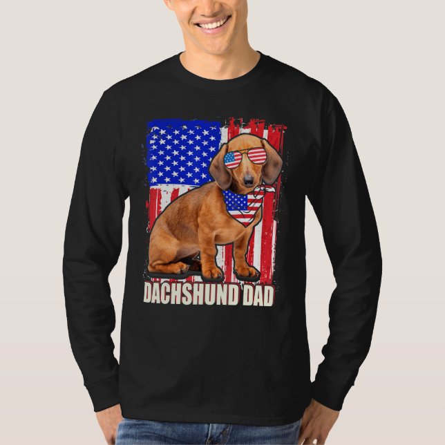 T-shirt Joyeux Dachshund Da, Drapeau Américain 4 juillet F (Devant)