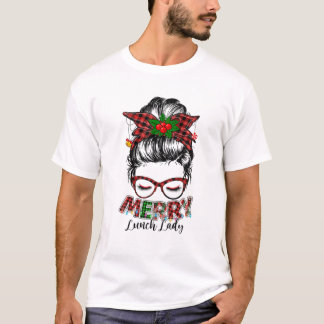 T-shirt Joyeux Déjeuner Lady Messy Bun Père Noël Déjeuner 