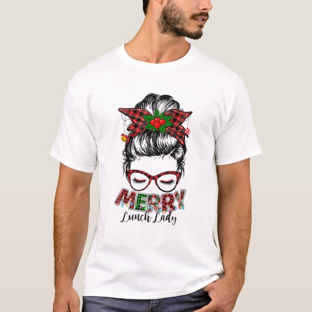 T-shirt Joyeux Déjeuner Lady Messy Bun Père Noël Déjeuner  (Devant)