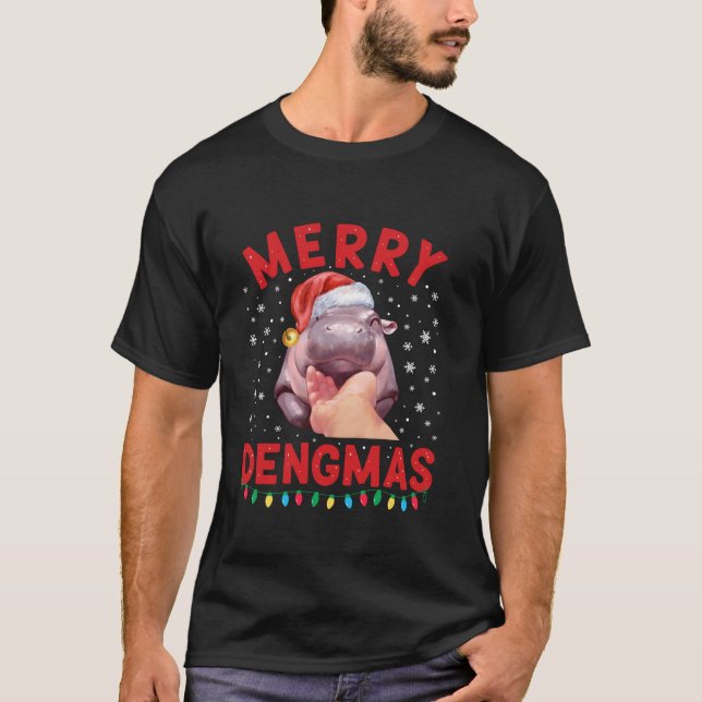 T-shirt Joyeux Dengmas Moo Deng Noël Hippo Pigmy Père Noël (Devant)