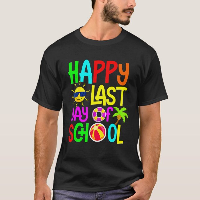 T-shirt Joyeux Dernier Jour D'École   Élèves Et Enseignant (Devant)