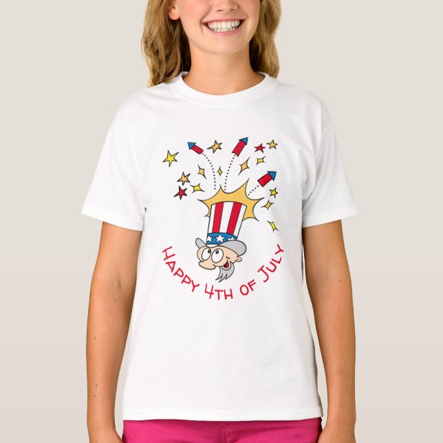 T-shirt Joyeux dessin 4 juillet oncle Sam Fireworks (Devant)