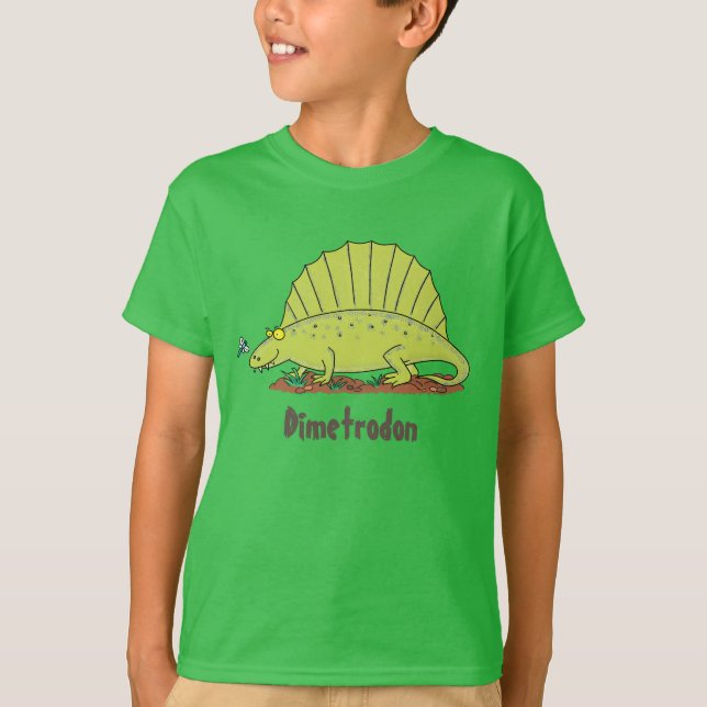 T-shirt Joyeux Dimetrodon dessin animé vert dinosaure (Devant)