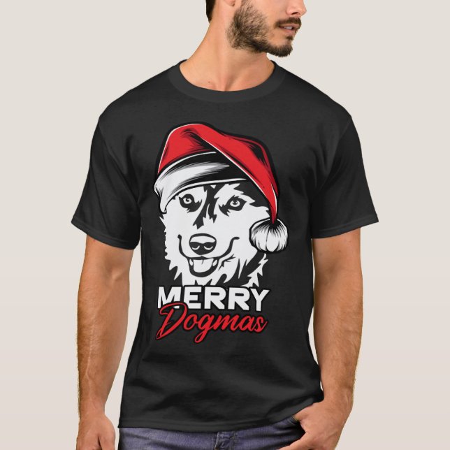T-shirt Joyeux Dogmes Chien Husky Noël (Devant)