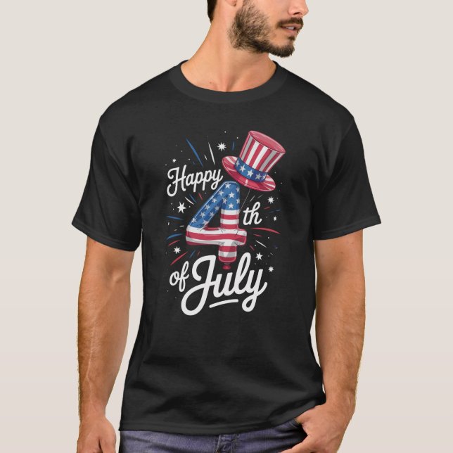 T-shirt Joyeux drapeau américain 4 juillet patriotique USA (Devant)