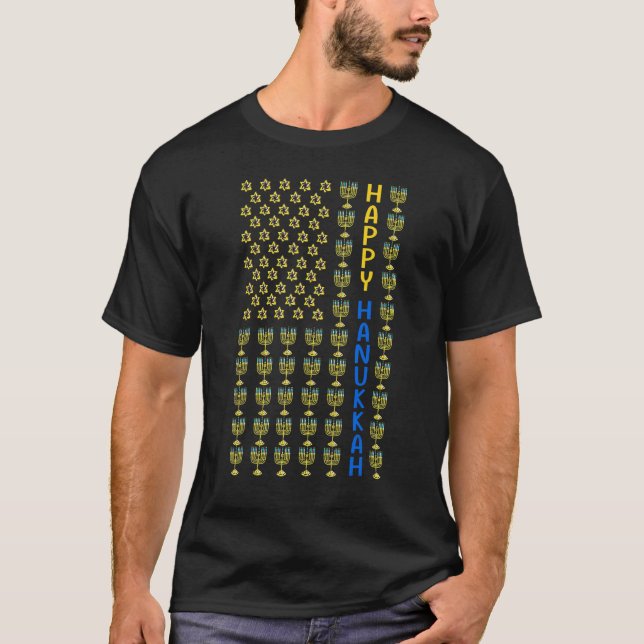 T-shirt Joyeux drapeau HANOUKKA USA avec Menorahs Jewish H (Devant)