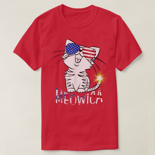 T-shirt Joyeux drapeau patriotique 4 juillet méowica améri (Design devant)
