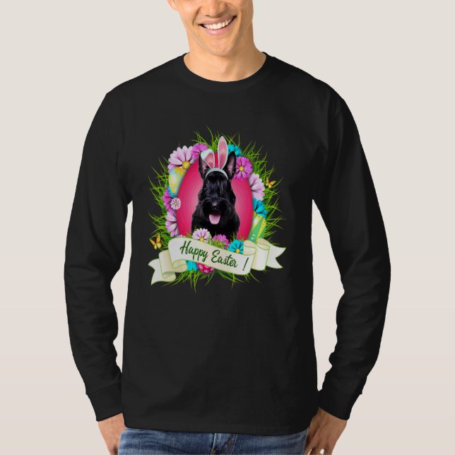 T-shirt Joyeux Easter Scottish Terrier portant Bunny Ear E (Devant)