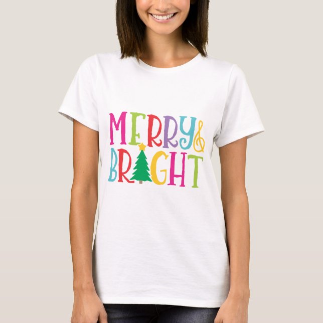 T-shirt Joyeux et brillant arbre Noël coloré (Devant)