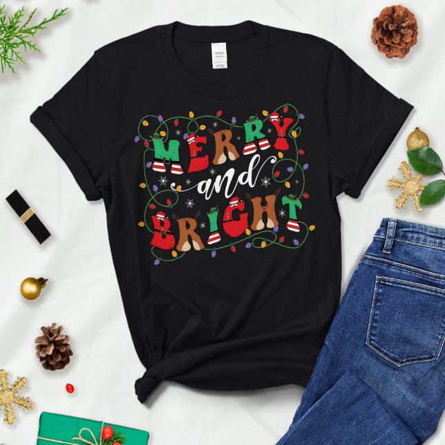 T-shirt Joyeux et brillant, Chemise de Noël des femmes, Fe (Créateur téléchargé)
