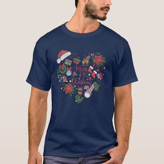 T-shirt Joyeux et brillant collage de Noël (Devant)
