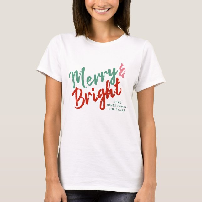 T-shirt Joyeux et brillant design de script peint (Devant)