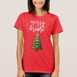 T-shirt Joyeux et brillant Noël des femmes rouges modernes