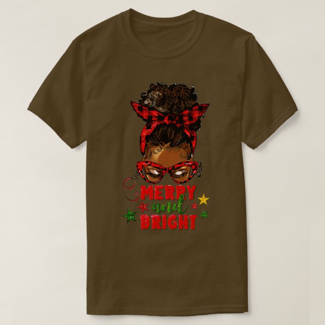 T-shirt Joyeux et brillant Noël Messy Bun Noël Rouge (Design devant)