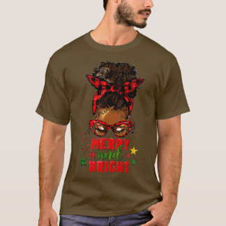 T-shirt Joyeux et brillant Noël Messy Bun Noël Rouge
