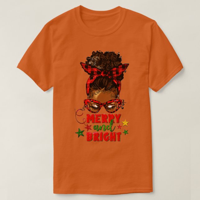 T-shirt Joyeux et brillant Noël Messy Bun Noël Rouge (Design devant)