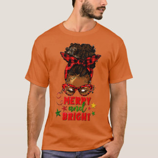 T-shirt Joyeux et brillant Noël Messy Bun Noël Rouge