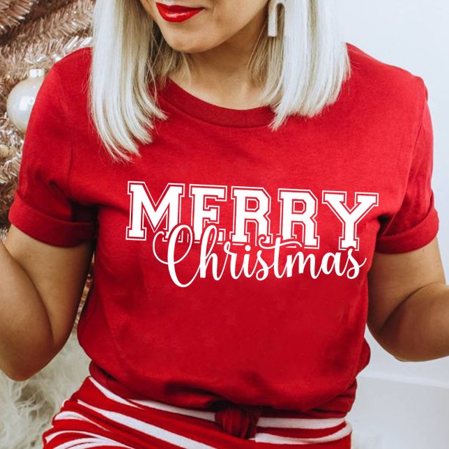 T-shirt Joyeux et brillant Rouge moderne Joyeux cadeau de  (Merry  Christmas Shirt, Nice With Christmas Shirt, Christmas Party Shirt Christmas T-Shirt,)