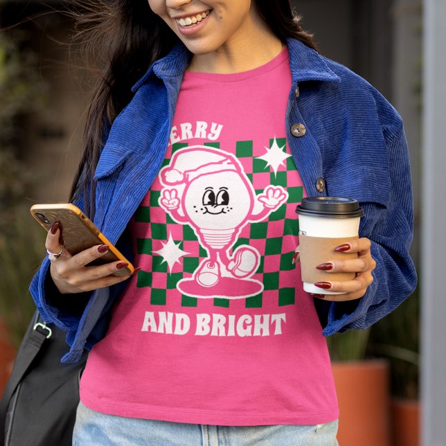 T-shirt Joyeux et brillants feux de Noël femmes roses (Créateur téléchargé)